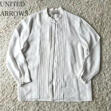 UNITED ARROWS PL/BTN 턱 블라우스 셔츠 펄 화이트