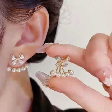 리본형 펄 장식 귀걸이 S925 실버
