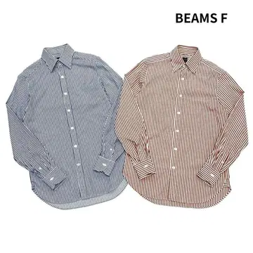 2장 세트 BEAMS 빔즈 런던 스트라이프 긴팔 셔츠 파랑 빨강