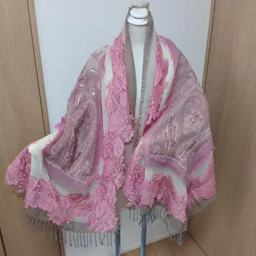 핑크 레이스 장식 숄