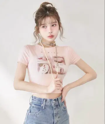 레이디 사진 컴팩트 티셔츠 PNK