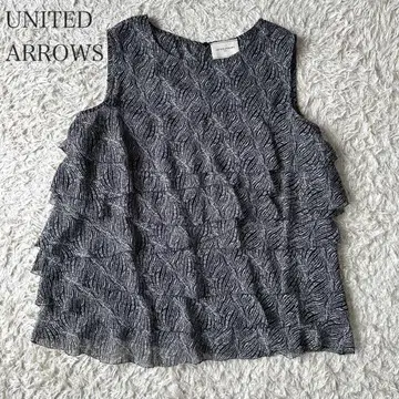 UNITED ARROWS 리프 프린트 프릴 슬리브리스 블라우스
