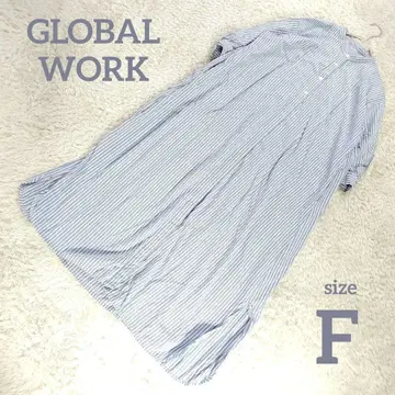 글로벌 워크 마 혼방 셔츠 원피스 롱 스트라이프 블루 F