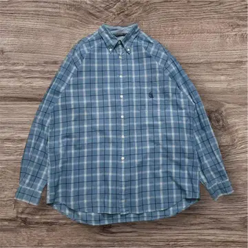 90s nautica 긴팔 BD 셔츠 L 스카이블루 체크 자수 6151