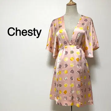 Chesty 핑크 컬러 아트 도트 디자인 무릎 기장 원피스