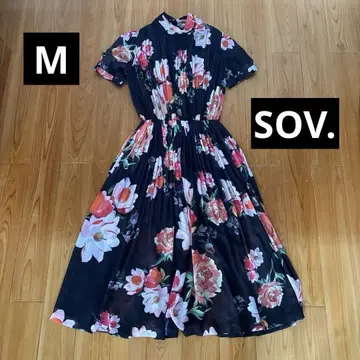 SOV 쉬폰 꽃무늬 플리츠 리본 원피스 M 사이즈