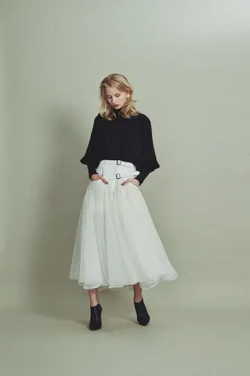 BELLE VINTAGE 벨트 데님 도킹 볼륨 얇은 명주 스커트