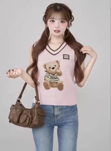 다리치 Darich 택 포함 새상품 D 베어 니트 베스트 핑크