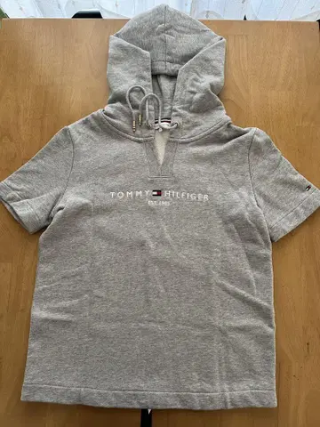 TOMMY HILFIGER 후드 부착 숏 슬리브 후드티 S 그레이