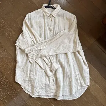 Spick & Span 베이지 린넨 긴팔 빅 셔츠