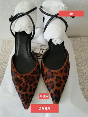 레오파드 무늬 앵클 스트랩 스틸레토 힐 리얼 가죽