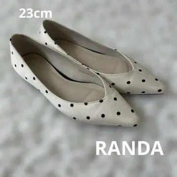 란다 RANDA 플랫 펌프스 도트 도트 화이트 23cm