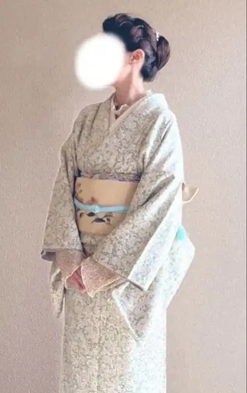 이중 기모노 코몬 크레이프 원단 벚꽃 패턴