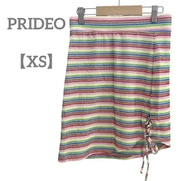 PRIDEO [XS] 스트라이프 미니 스커트 컬러풀 면 혼방 비대칭