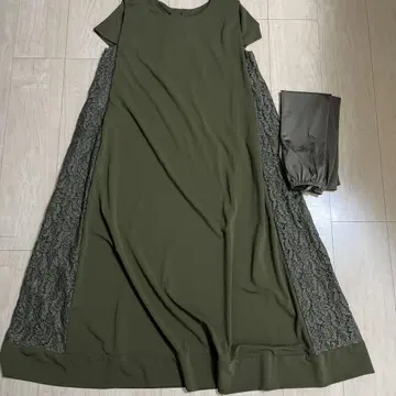 Leilian 레리안 올리브 그린 반팔 레이스 롱 원피스 L 11호