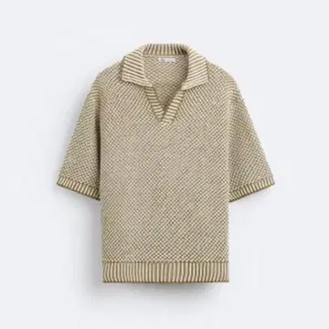 ZARA 텍스처 니트 피케 셔츠 M 올리브 오일
