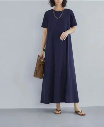 스타일 델리 저지 조젯 반팔 원피스 네이비 S
