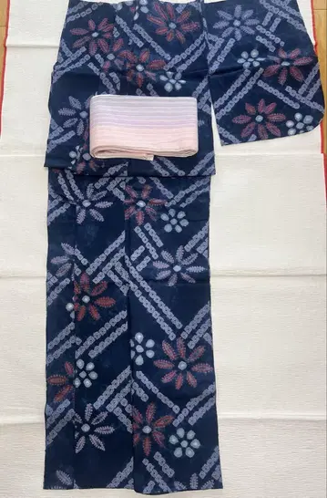 유카타 단품 네이비 컬러 꽃무늬 짜기