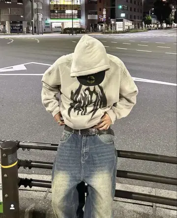 그레이 후드 부착 후드티 antimid