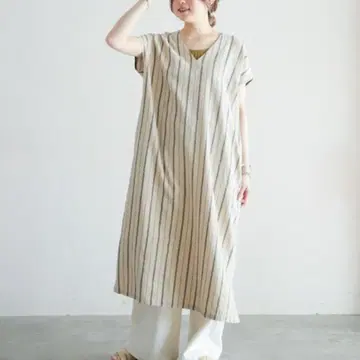 NOMBRE IMPAIR 암젠 스트라이프 카프탄 원피스 린넨