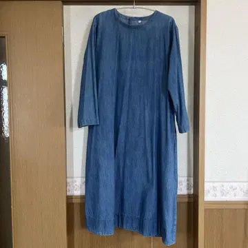 MUJI 무인양품 데님 블루 긴팔 A 라인 원피스