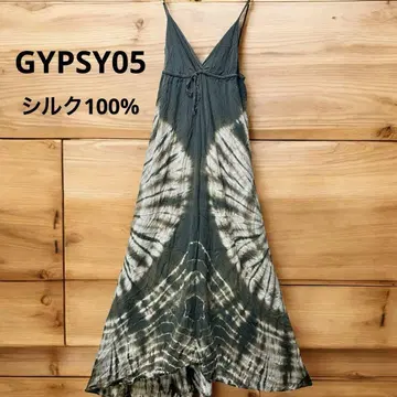 GYPSY05 실크 100% 맥시 원피스 짙은 녹색 M 상당 리조트에도