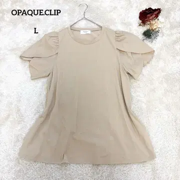 오파크 도트 클립 프릴 소매 블라우스 티셔츠 베이지 L
