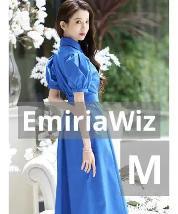 에밀리아 위즈 로얄 블루 반팔 지퍼 셔츠 원피스 M EMIRIAWiz