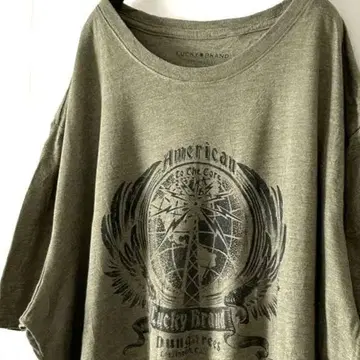 럭키 브랜드 아메리칸 티셔츠 2XL 카키 그린 그린 구제 의류