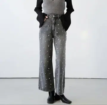 SUGAR BISKET 하이 웨스트 펄 장식 데님