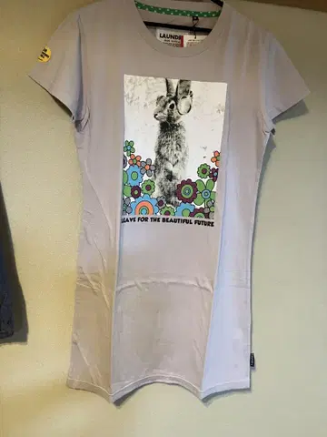 LAUNDRY 토끼 프린트 반팔 미니 원피스
