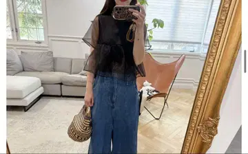 mite 쉬폰 프릴 블랙 탑
