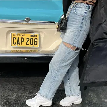 MOUSSY 데님 사이즈 23 라이트 블루 데미지 가공