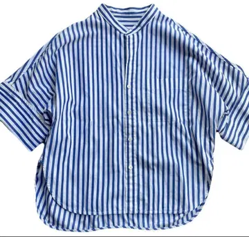 MACPHEE 맥피 코튼 스트라이프 하프 슬리브 셔츠