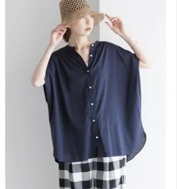 SLOBE IENA 레이온 보일 밴드 카라 블라우스 네이비