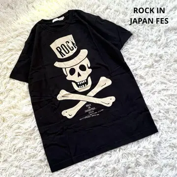 미사용 ROCK IN JAPAN FES. 2014 티셔츠 스컬 패턴 블랙