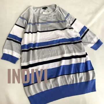 택 포함 INDIVI 인디비 멀티 보더 니트 빅 사이즈