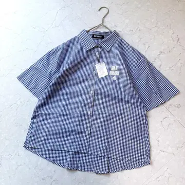 새상품 마리콴트 깅엄 체크 셔츠 M 블루 화이트