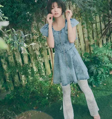 히로인 원피스 프릴 슬리브 머메이드 원피스 롱 원피스 데님