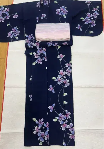 유카타 단품 꽃무늬 주센 염색 로우케츠 염색