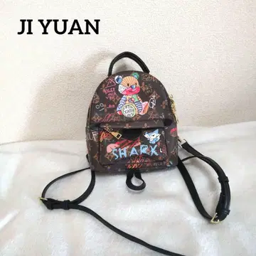 JI YUAN 베어 그래피티 럭색 백팩 PVC 가죽