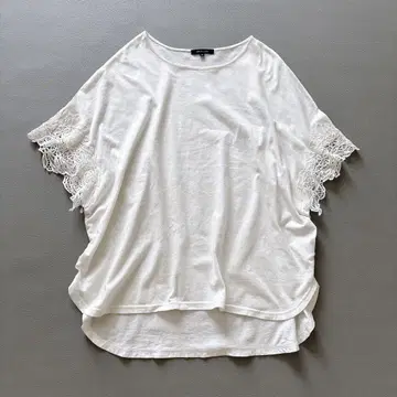 파드칼레 소매 레이스 풀오버 반팔 화이트 코튼 상의