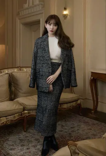 하립투 Hemingway Check Tweed LongSkirt