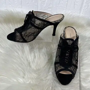긴자 카네마츠 레이스 샌들 뮬 블랙 23.5cm