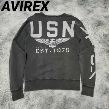 AVIREX USN 미국 해군 자수 로고 맨투맨 차콜 그레이