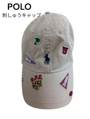 POLO 랄프 로렌 올 패턴 자수 패치. 캡 베이지