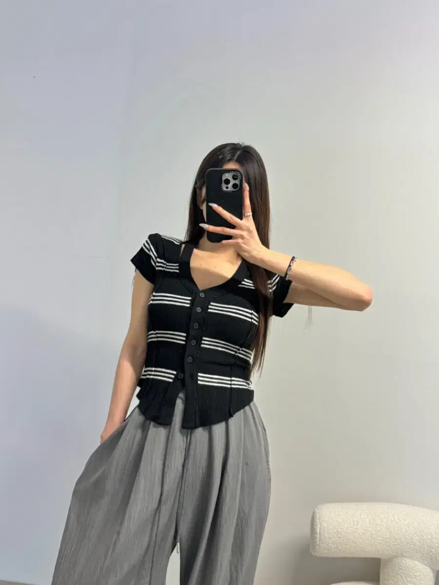 bibi Color Block Padded Cardigan (Black)