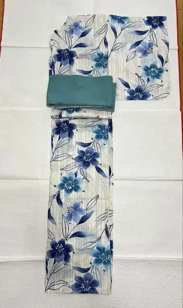 유카타 단품 파란 꽃무늬 톨 사이즈