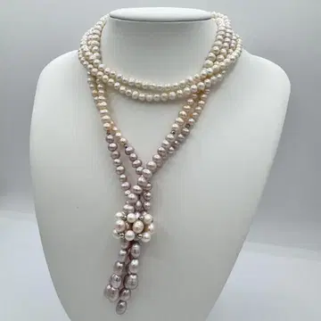 담수 진주 담수 펄 2줄 목걸이 80cm