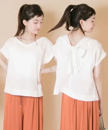 Urban research 린넨 백 리본 블라우스